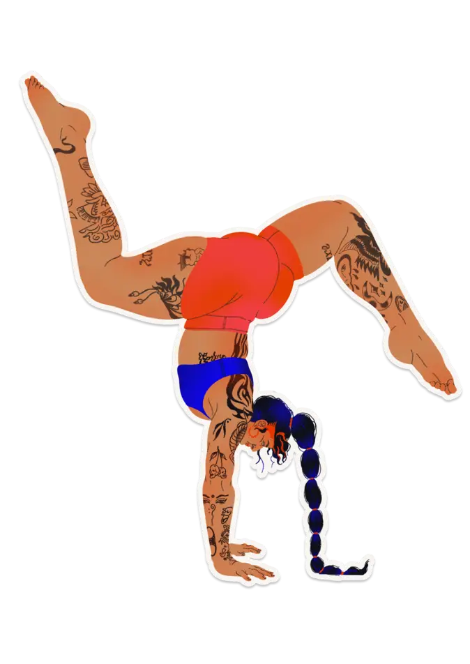 Sticker illustration of Olive doing a handstand